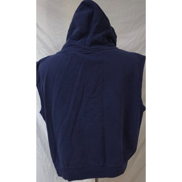 VTG Starter Mens Large Blue Heavyweight Embroidered Spellout Sleeveless Hoodie - Picture 8 of 12